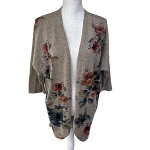Live in the Moment Women's L Open Longline Lightweight Cardigan Beige Floral